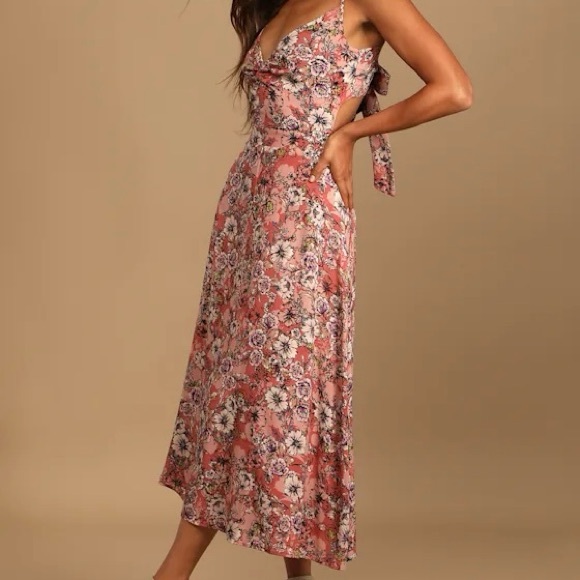 Ties With You Rose Pink Floral Print Tie-Back Midi Small - Picture 2 of 8